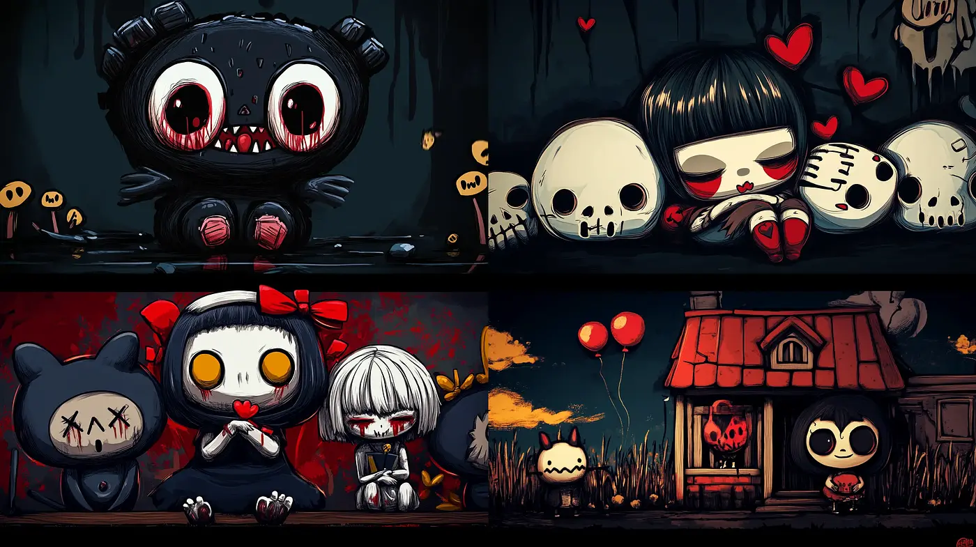Gothic Whimsy: Darkly Playful Illustrations with a Tim Burtonesque Aesthetic - Midjourney sref style