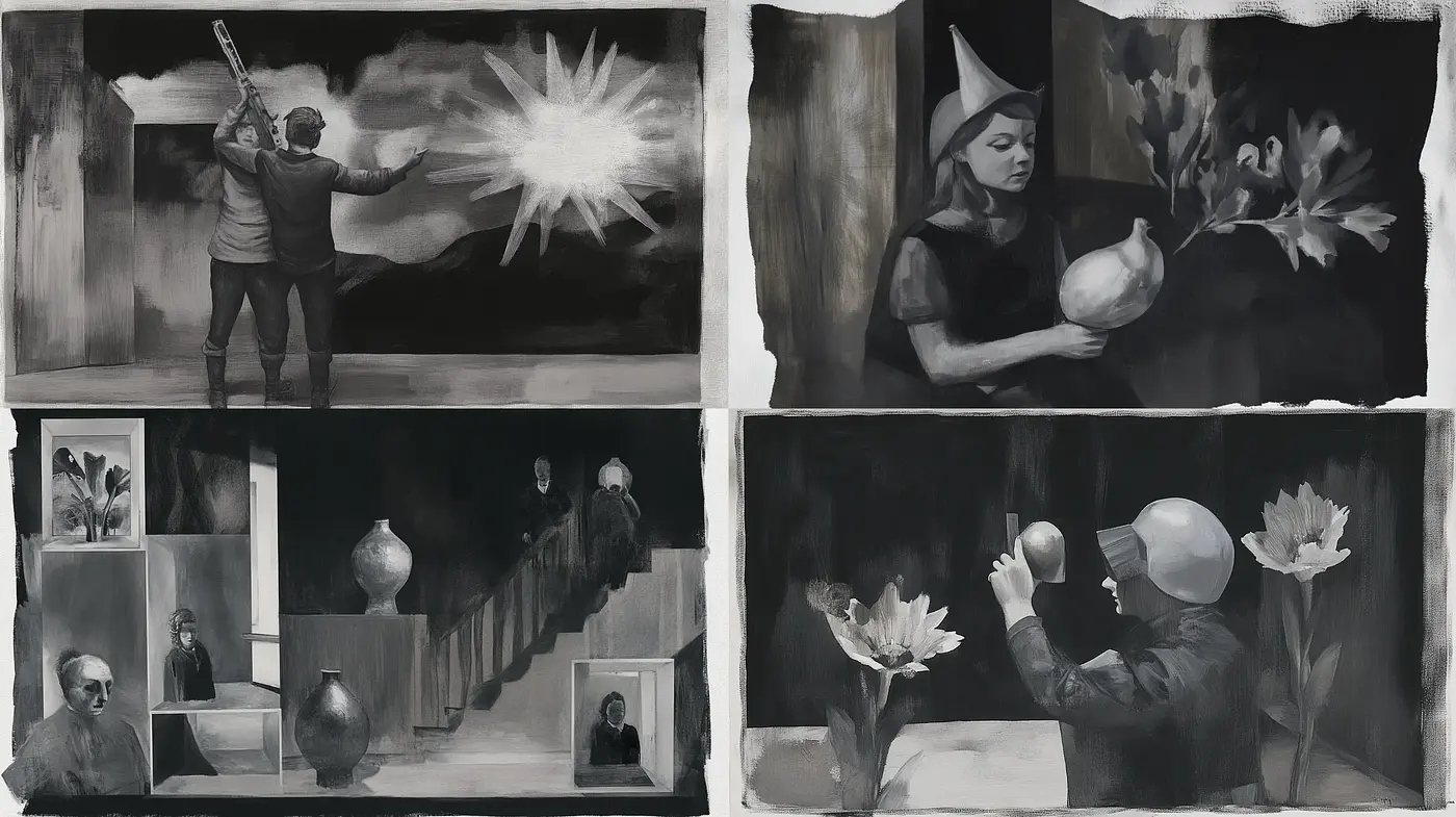 Monochromatic Whispers of a Dreamlike Noir - Midjourney sref style