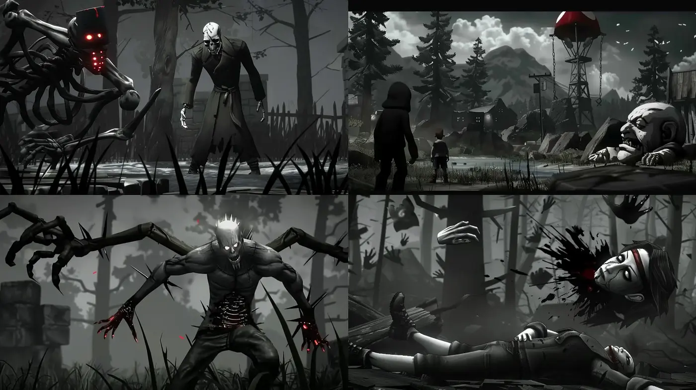 Monochromatic Macabre: A Haunting Homogeneity in Shadow and Form - Midjourney sref style