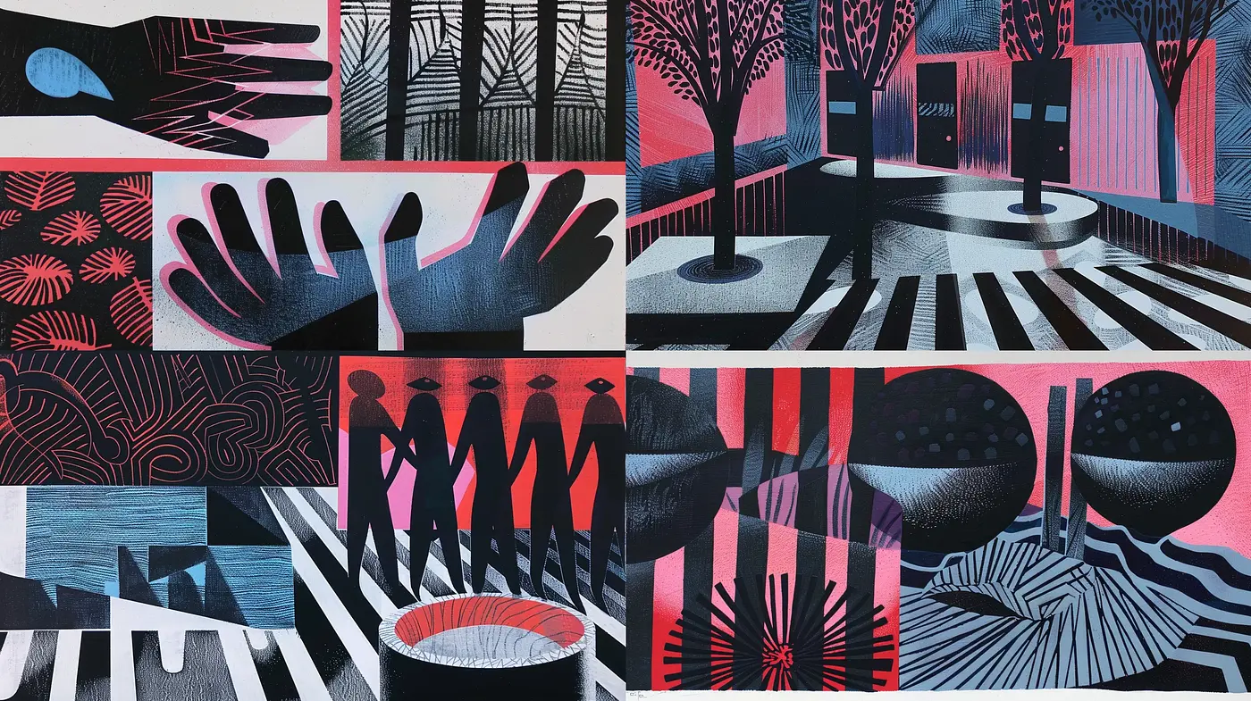 Contrasted Geometric Surrealism with a Muted Nocturnal Palette - Midjourney sref style