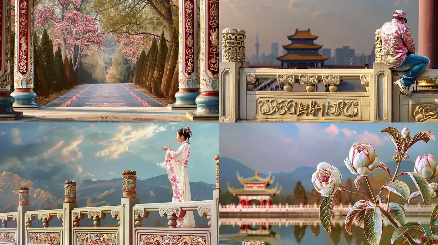 Serene and Majestic Eastern Landscapes with Delicate Flora - Midjourney sref style