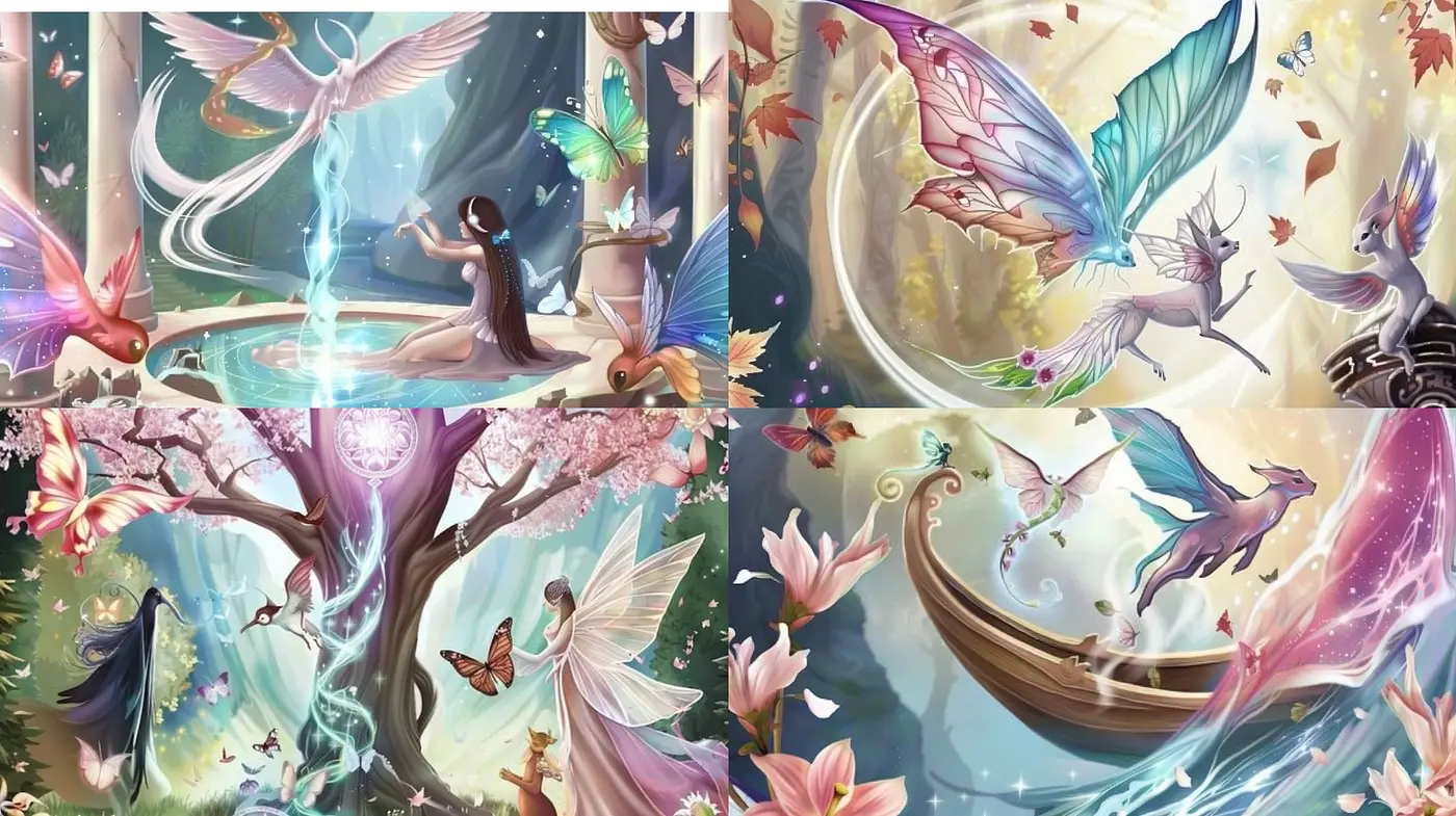 Ethereal Fantasy Dreamscape: A Harmonious Blend of Pastel Hues and Whimsical Elements - Midjourney sref style