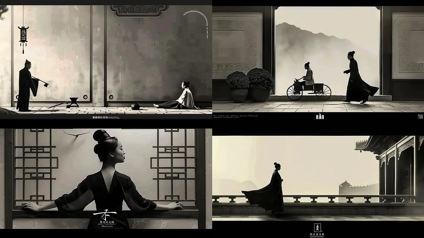 Monochromatic Elegance: A Fusion of Eastern Tradition and Ethereal Grace - Midjourney sref style