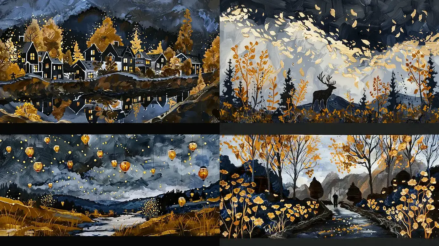Cinematic Autumn Landscapes with a Touch of Whimsy - Midjourney sref style