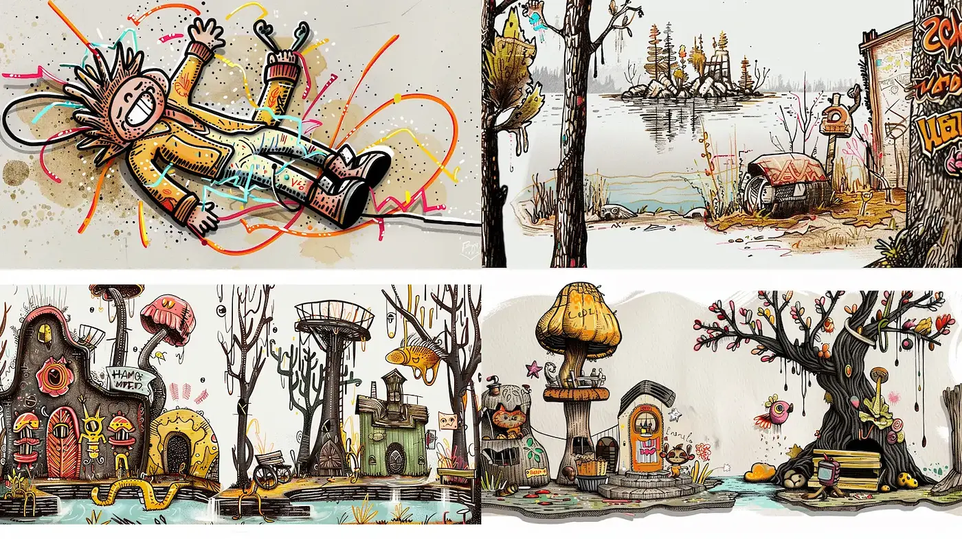 Whimsical Illustrations with a Playful Aesthetic - Midjourney sref style