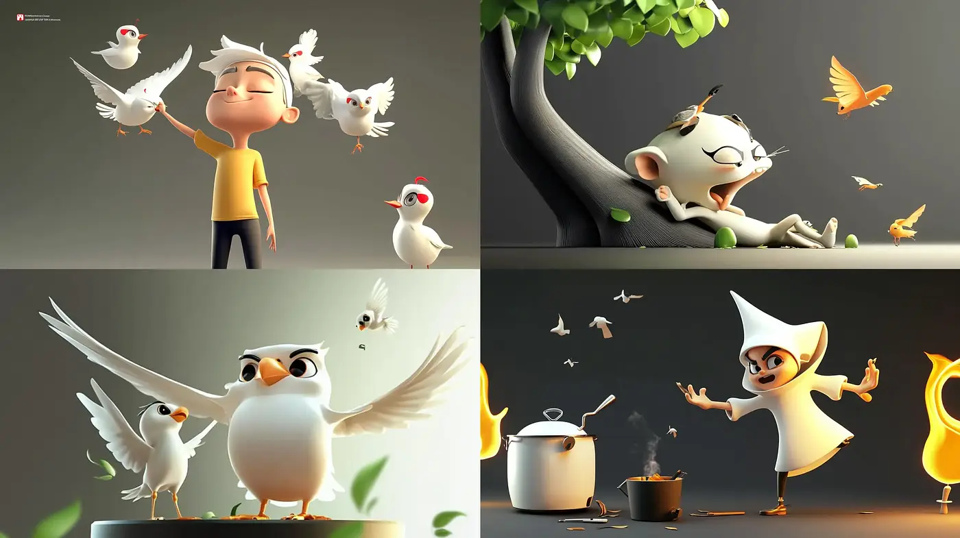 Sunny Serenity in Animated Charm: A Consistent Radiance Across Whimsical Compositions - Midjourney sref style