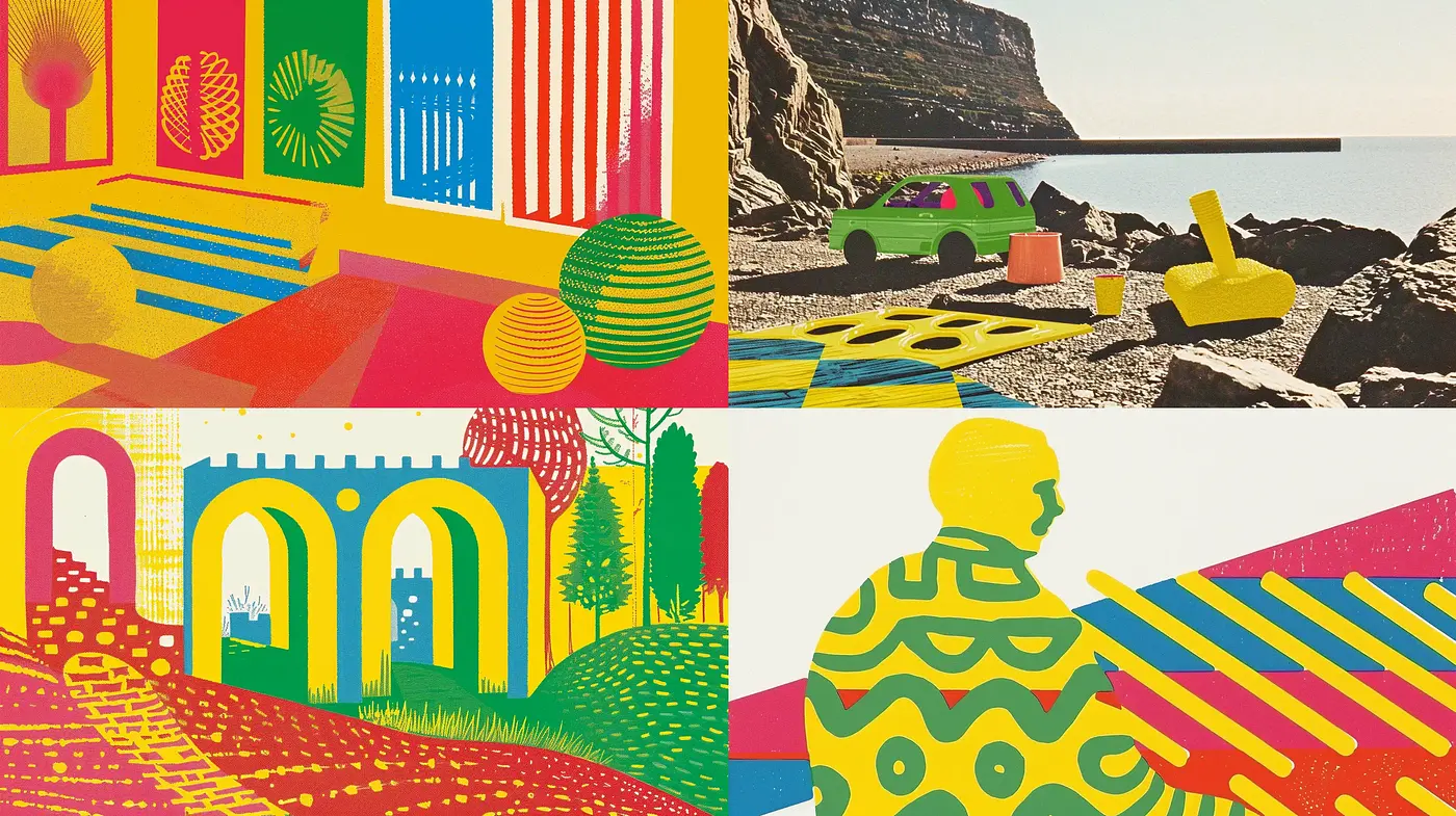 Vibrant Geometric Abstraction Across Varied Landscapes - Midjourney sref style