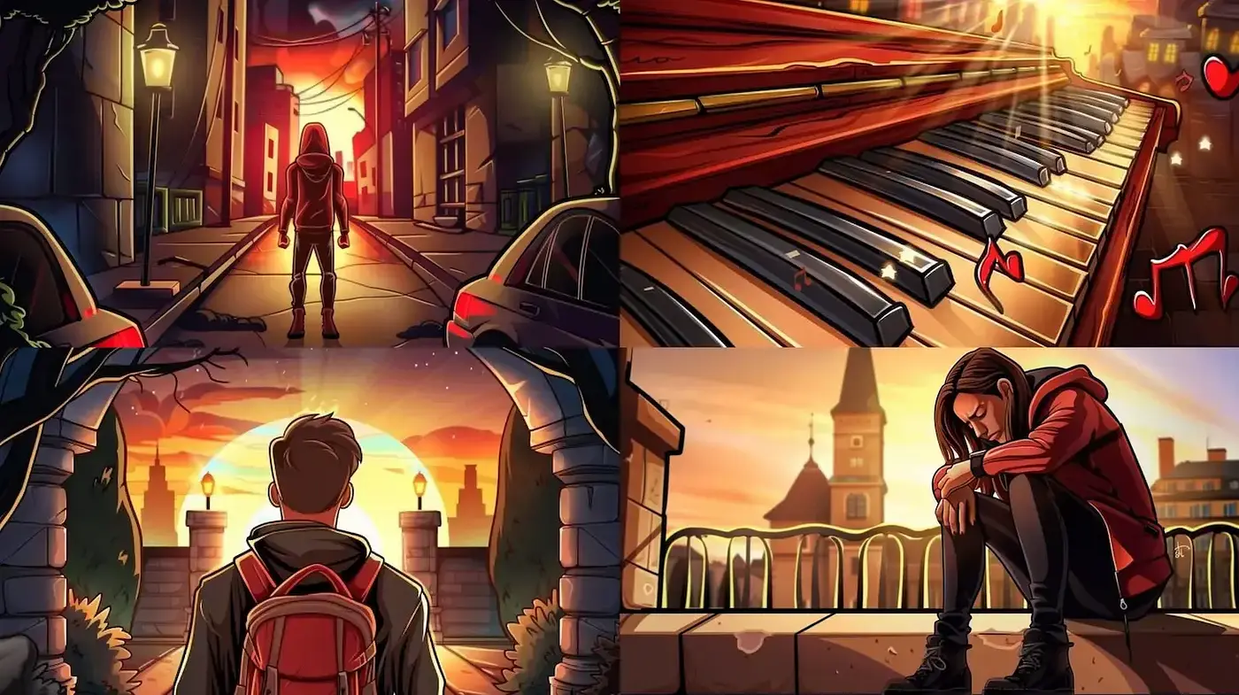 Twilight Hues and Dynamic Contours in Evocative Illustrations - Midjourney sref style