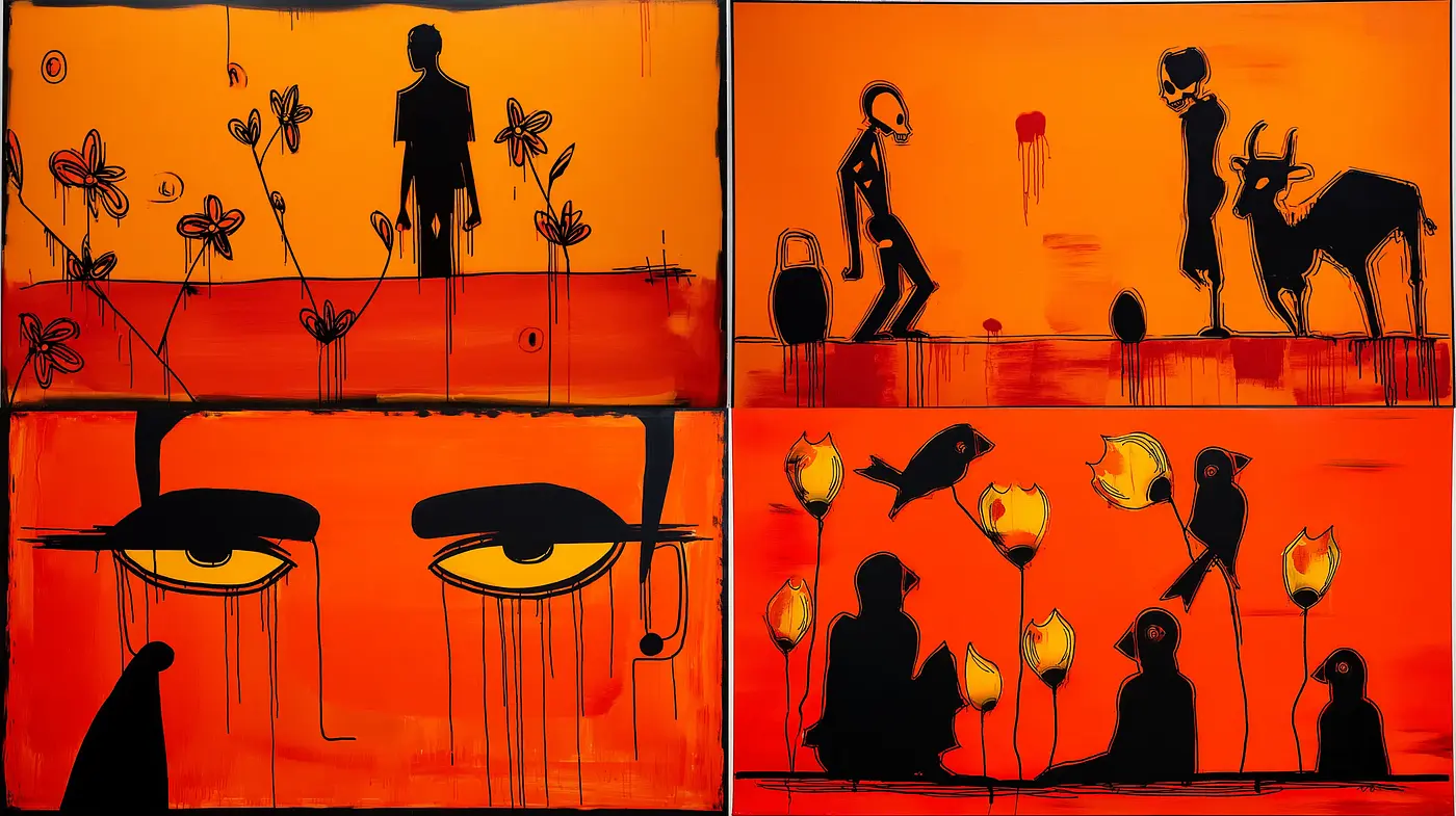 Vibrant and Abstract Visual Narratives with Emotional Depth - Midjourney sref style