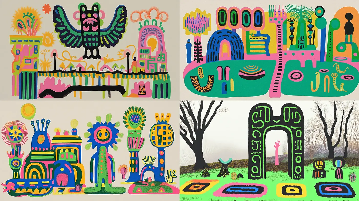 Vibrant and Abstract Primitivism Fusion - Midjourney sref style