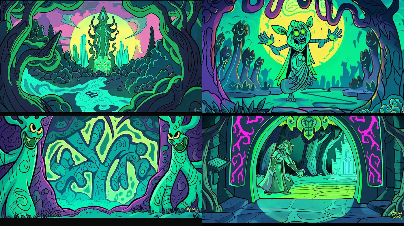 Whimsical Vibrant Fantasy Illustrations with a Cartoon Feel - Midjourney sref style