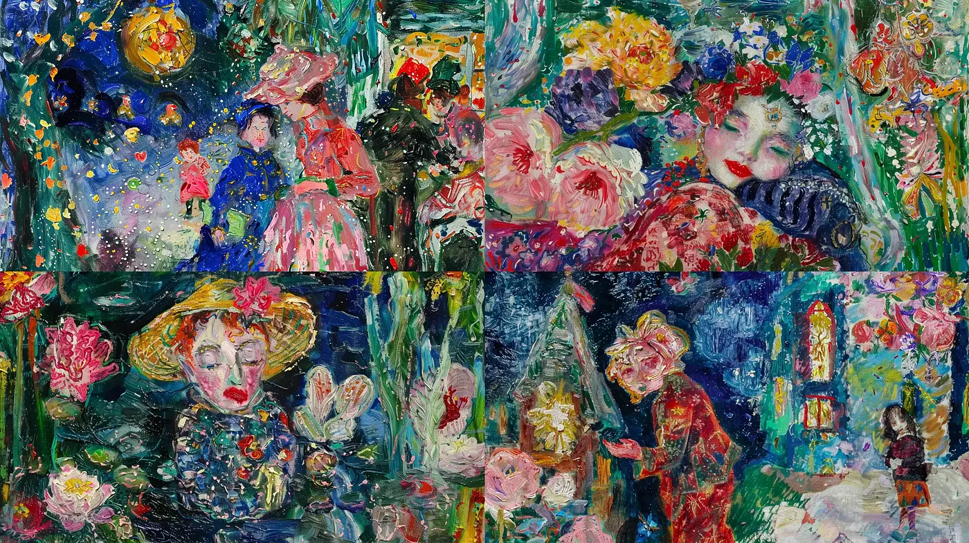 Luminous Impasto Whimsy: A Dance of Vivid Textures and Florid Colors - Midjourney sref style