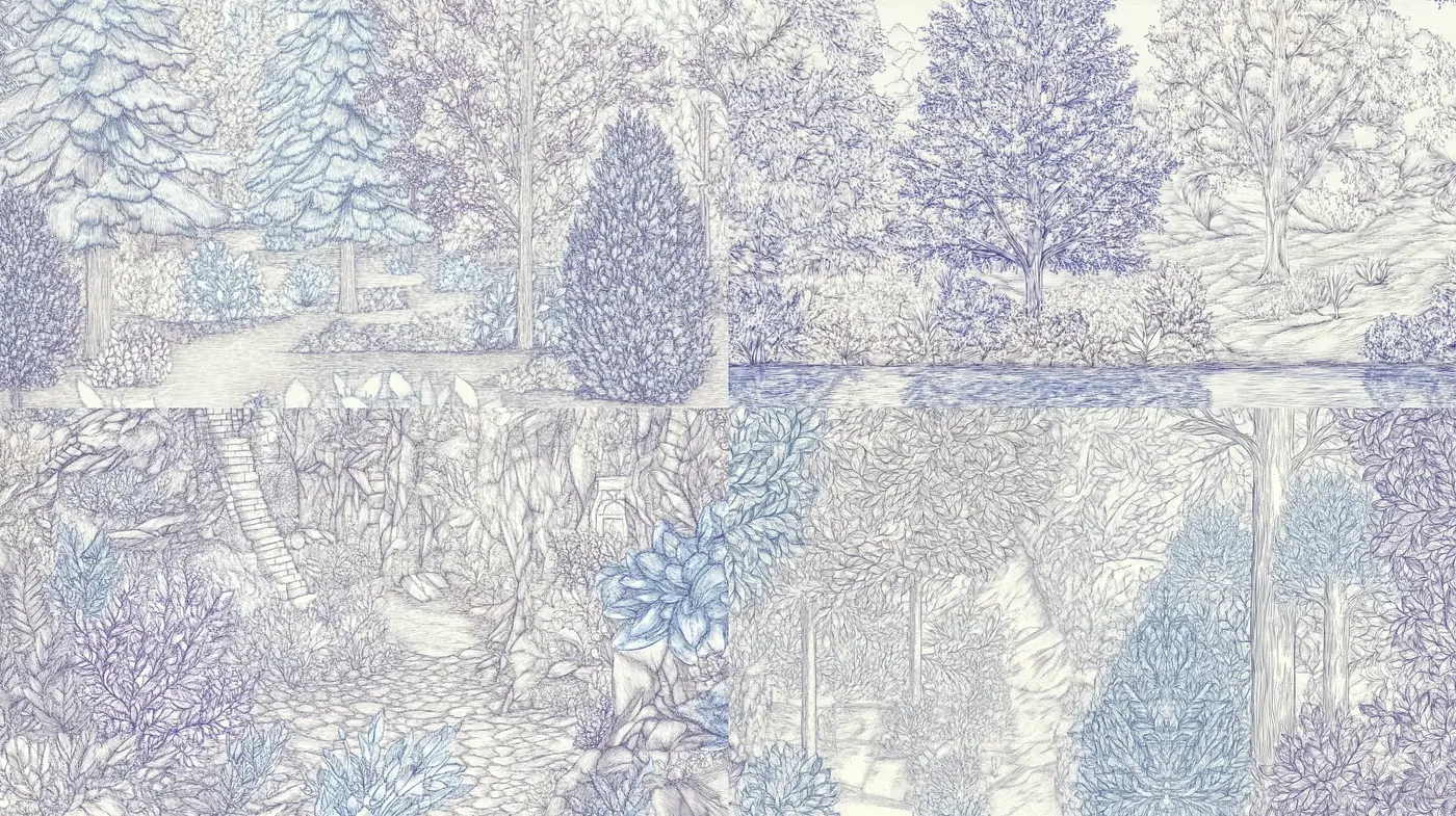 Ethereal Blue Tonal Etching: A Dreamlike Cross-Hatching Vision - Midjourney sref style