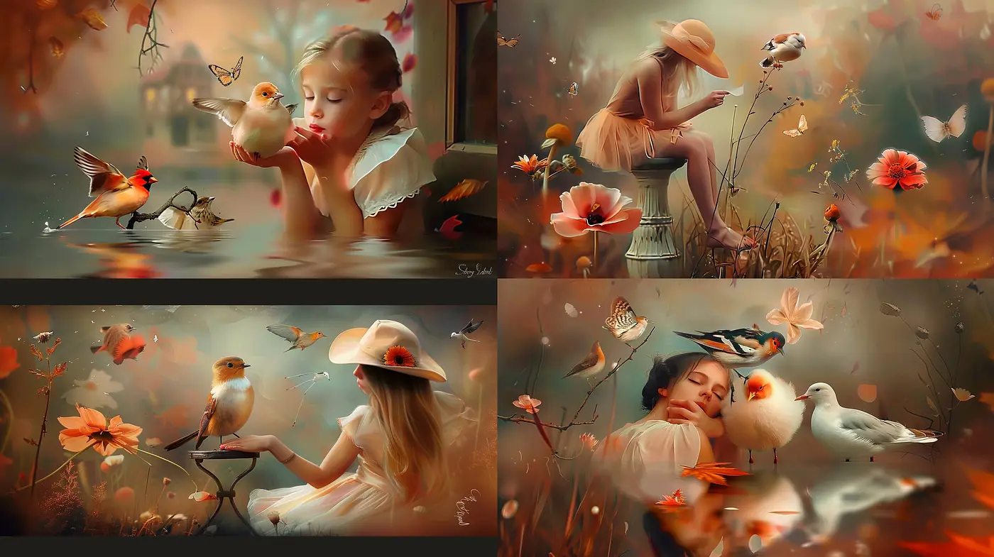 Consistent Autumnal Hues and Soft Textures in Dreamlike Vignettes - Midjourney sref style