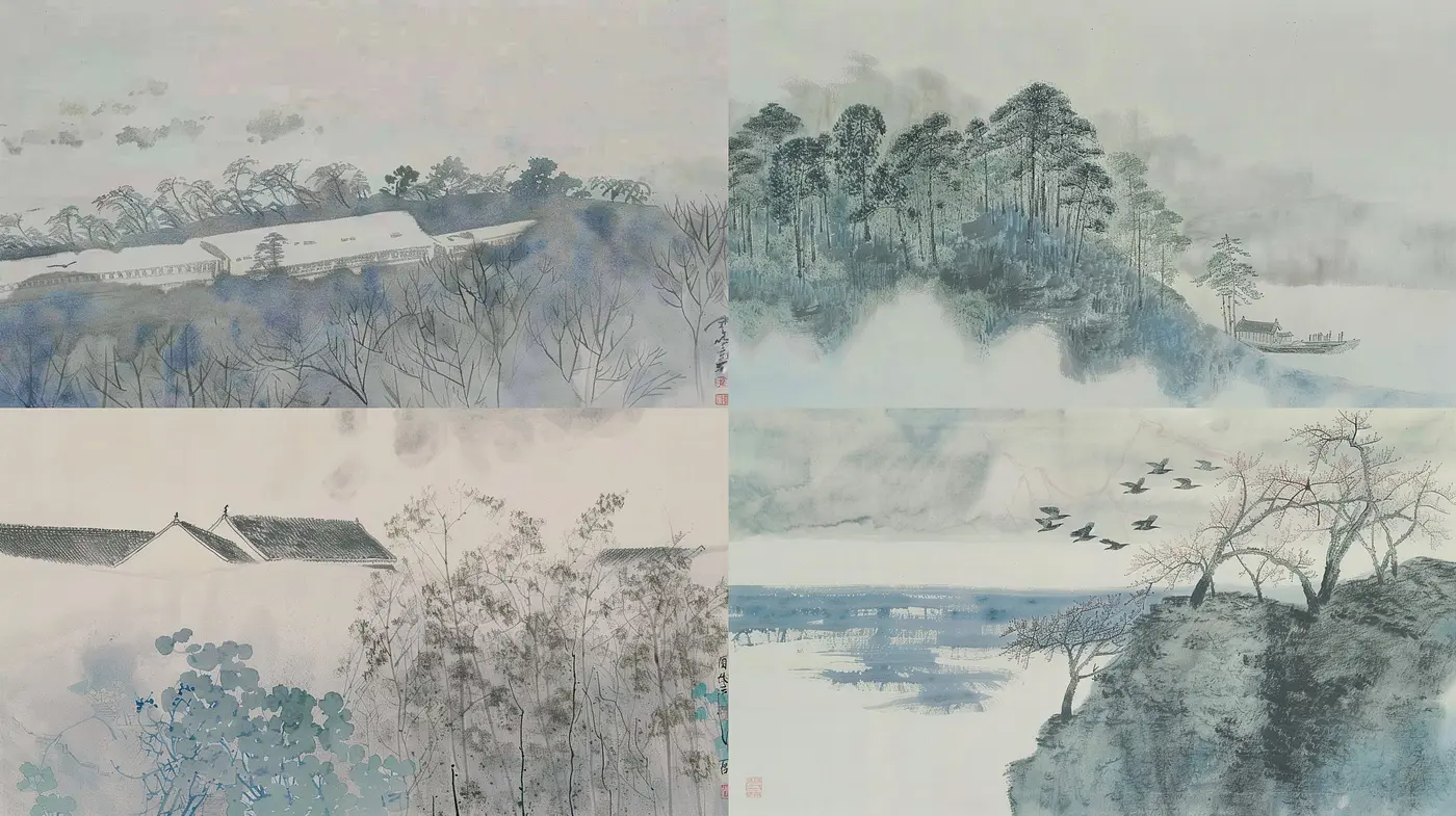 Ethereal Translucence: A Harmonious Symbiosis of Eastern Ink Wash and Western Watercolor Techniques - Midjourney sref style