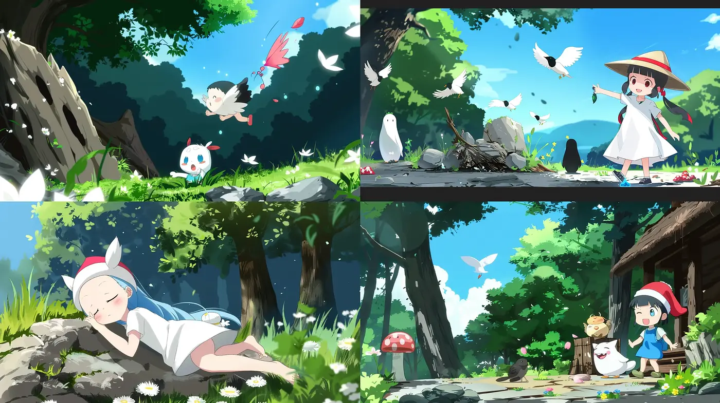 Enchanted Storybook Pastoral Scenes with a Whimsical Anime Influence - Midjourney sref style