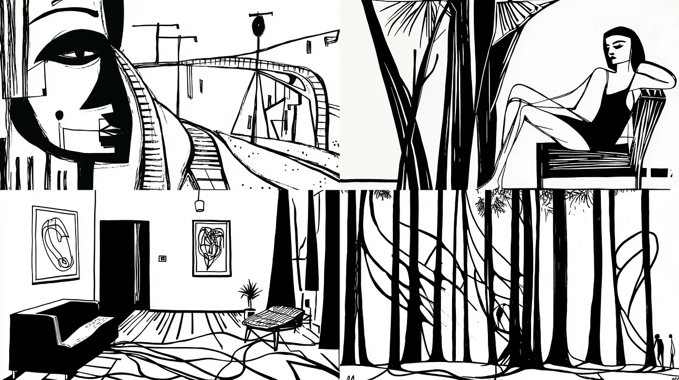 Monochrome Linear Intricacies: A Study in Black and White - Midjourney sref style