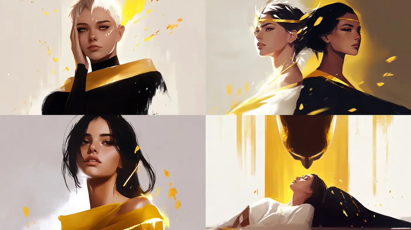 Luminous Elegance: A Symphony of Golden Hues and Contemporary Brushwork - Midjourney sref style