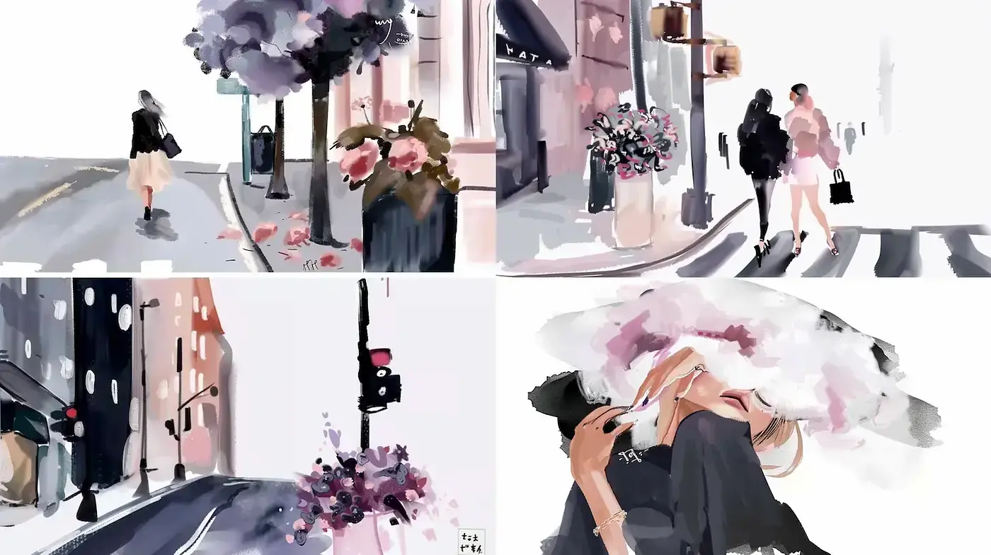 Serene Urban Vibes with Soft Watercolor Touches - Midjourney sref style