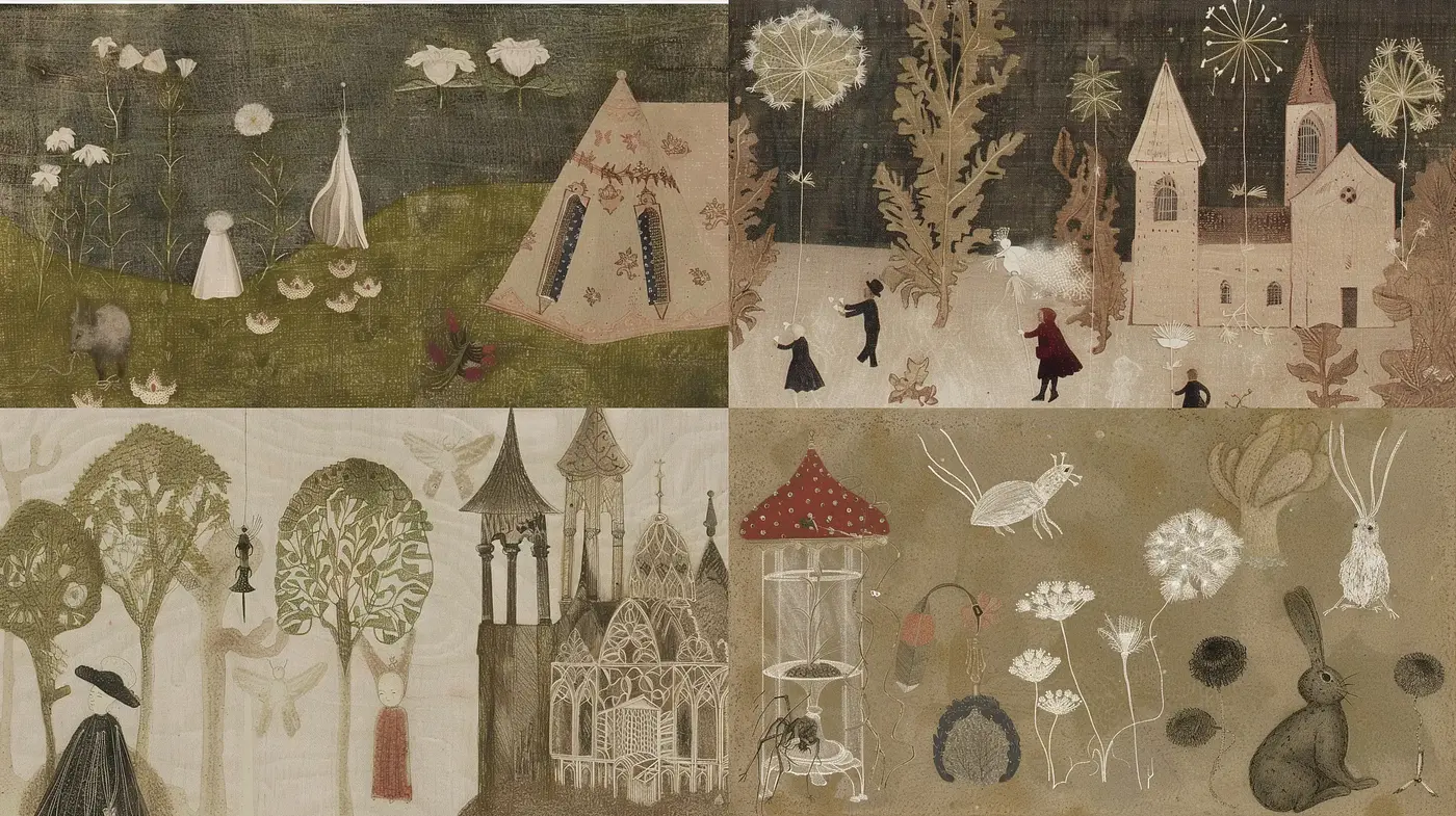 Folksy Whimsical Dreamscape Renderings - Midjourney sref style