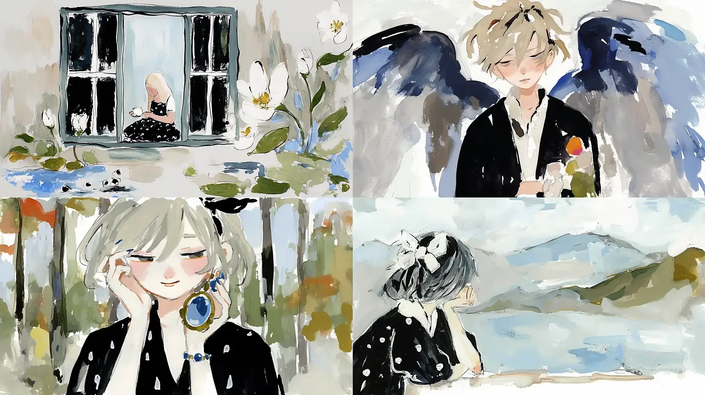Serene Elegance in Loose Brushwork - Midjourney sref style