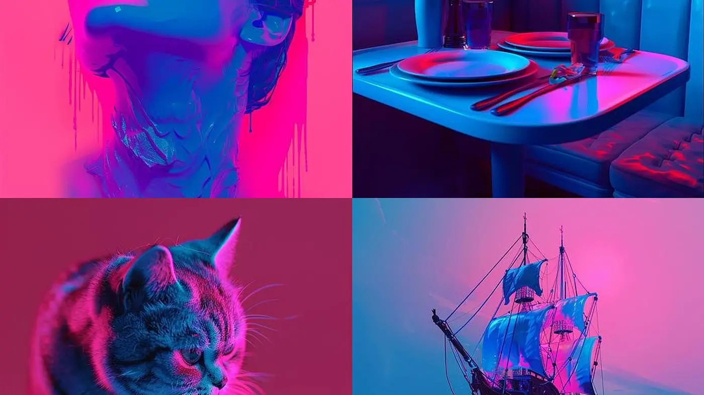 Neon Dreamscape Synthesis with Surrealist Overtones - Midjourney sref style