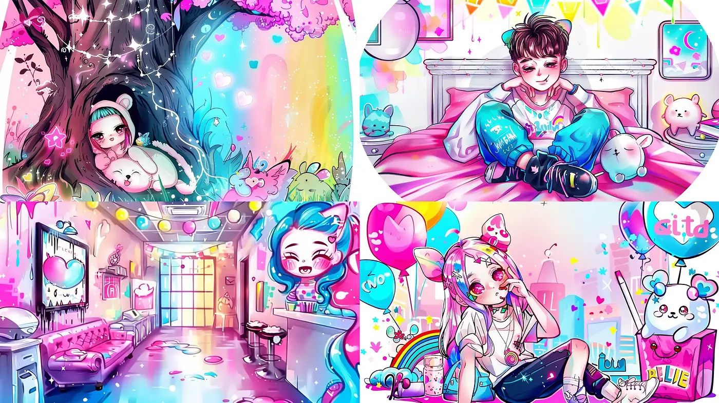 Vibrant Dreamscape Fusion with Whimsical Anime Overtones - Midjourney sref style