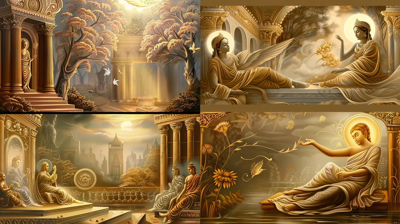 Timeless Elegance of Golden Hues: A Consistent Visual Narrative Across Four Tableaux - Midjourney sref style