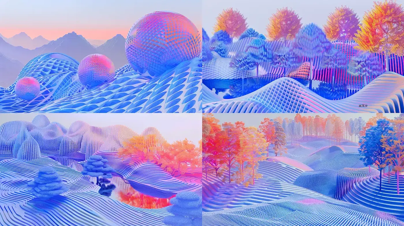 Contemporary Abstract Landscape with Geometric Forms and Pastel Hues - Midjourney sref style