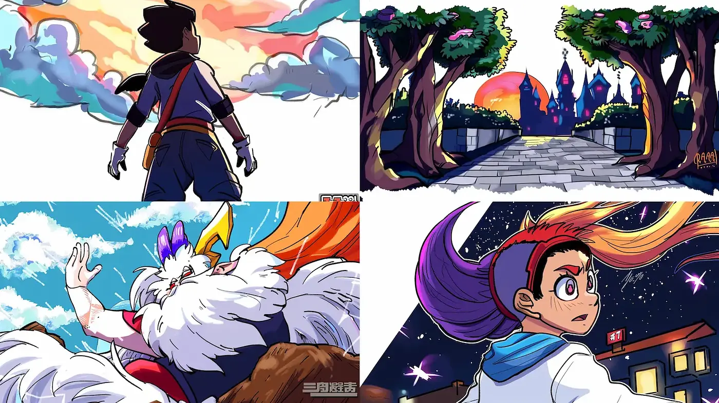 Vibrant, dynamic, and whimsical illustrative style with strong character emphasis - Midjourney sref style
