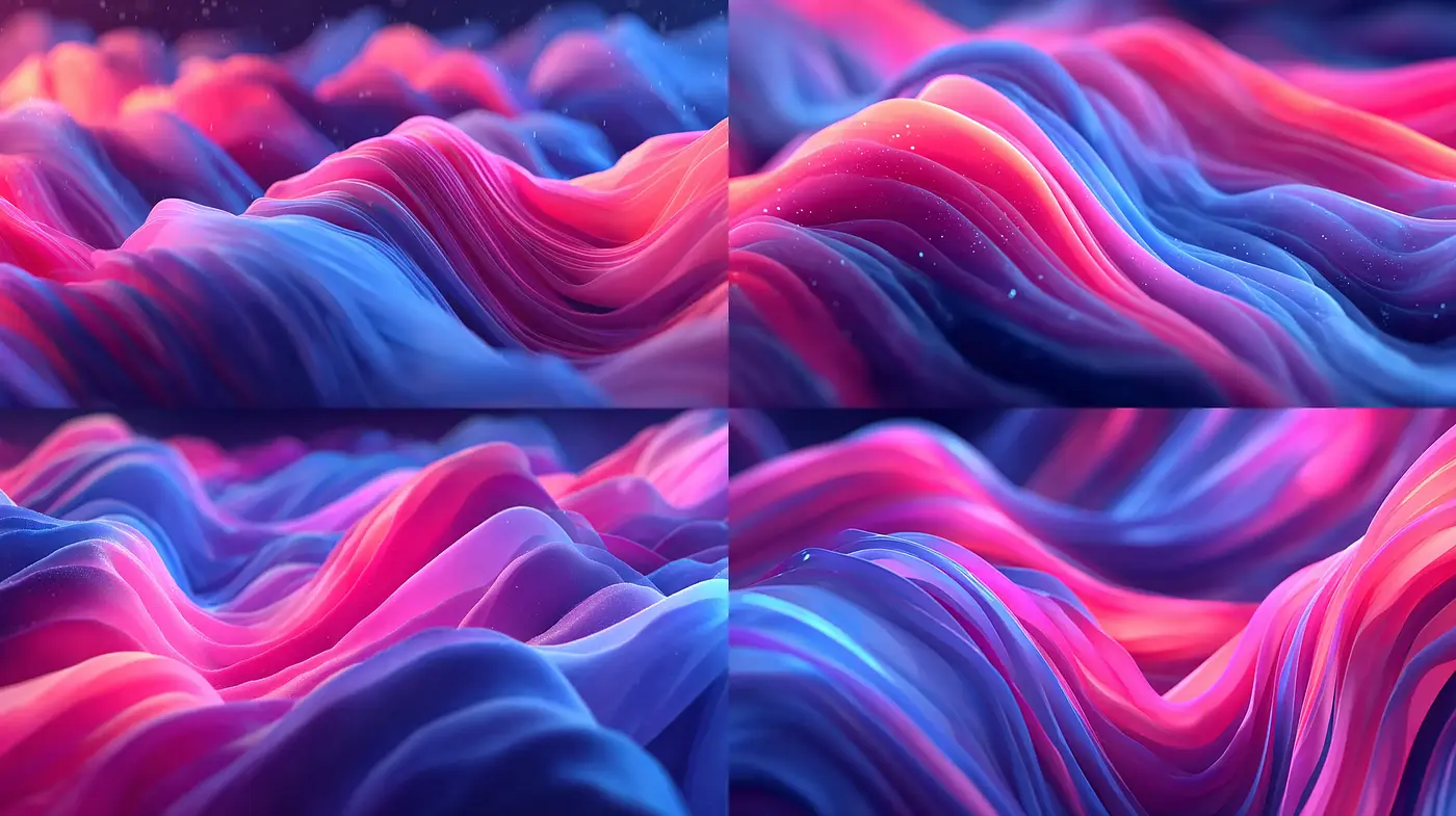 Fluid and Luminous Waveforms in Surreal Digital Art - Midjourney sref style