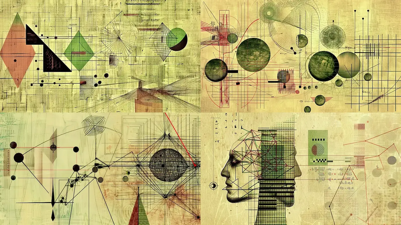 Intricate Geometric Composition with Vintage Texture and Subtle Nature Influences - Midjourney sref style