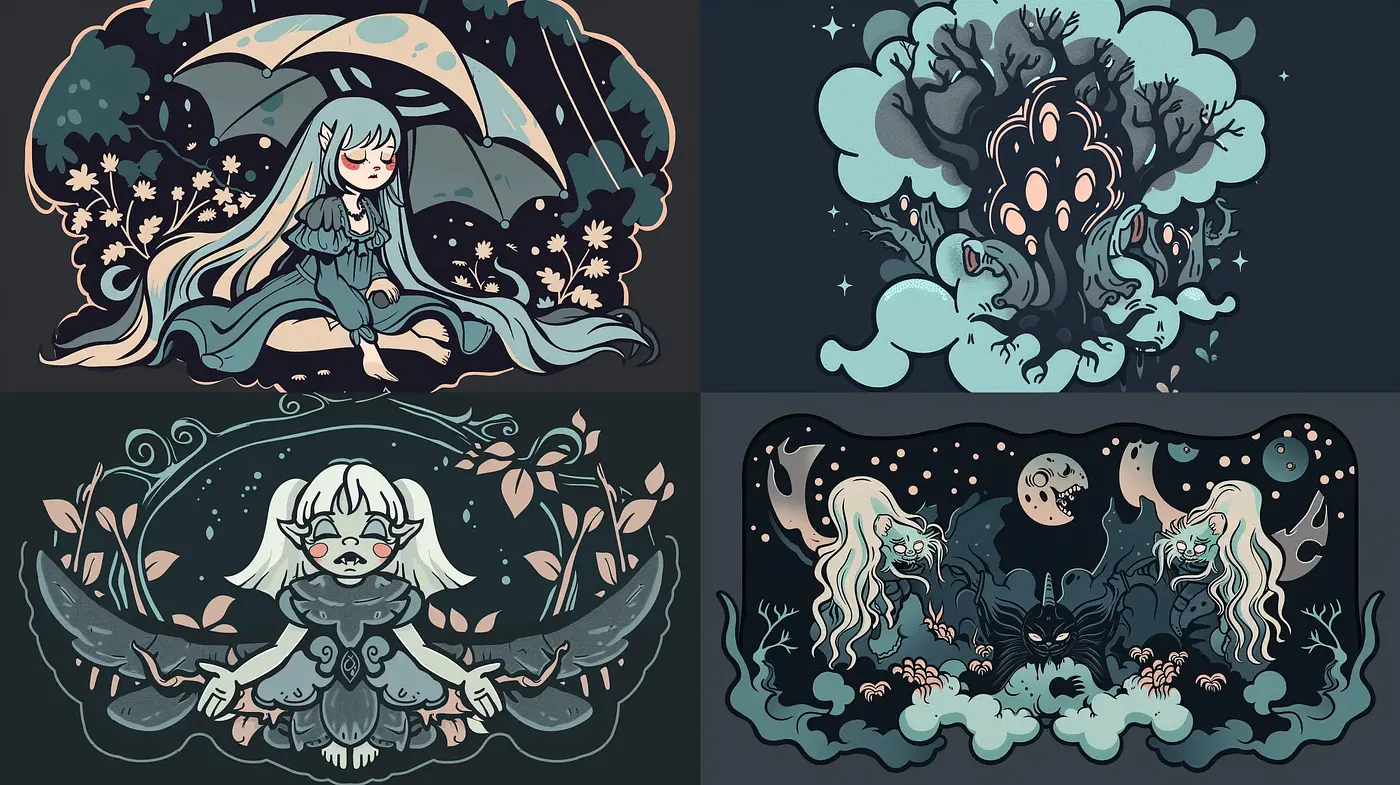 Ethereal Nightscape Illustrations in Aquatic Tones - Midjourney sref style