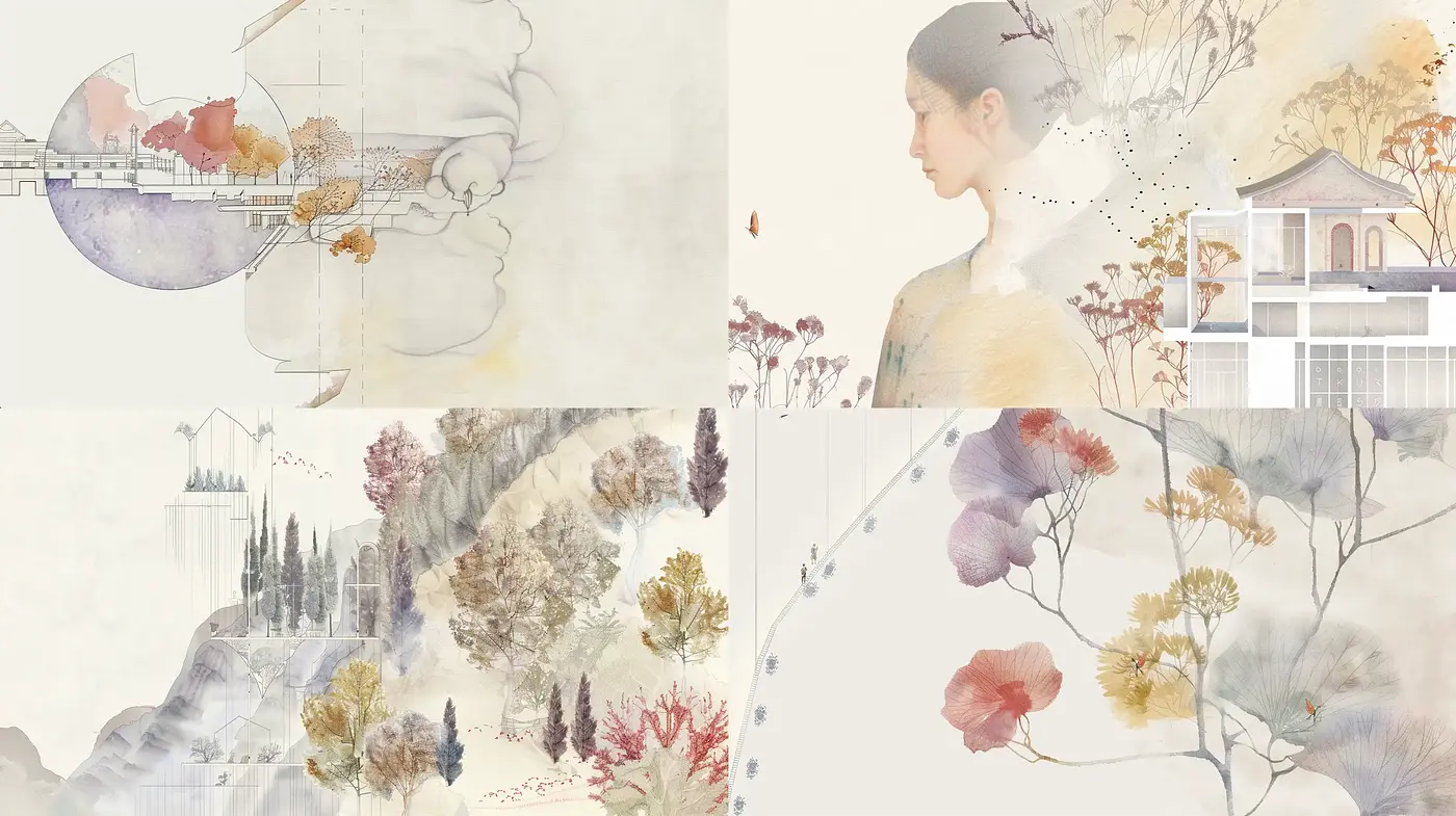 Ethereal Watercolor Dreamscapes with an East Asian Aesthetic Influence - Midjourney sref style