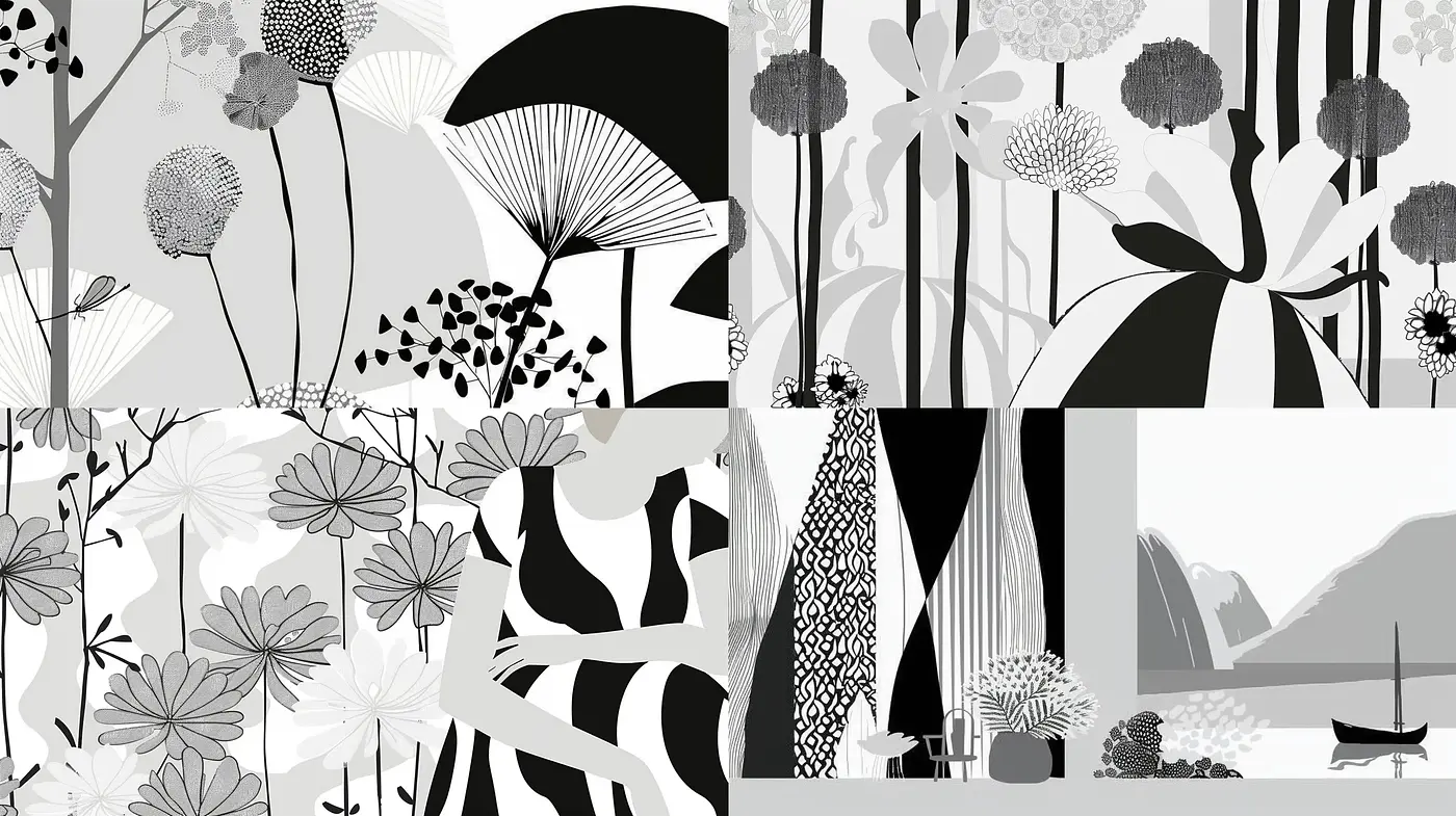 Monochromatic Botanical Elegance: A Harmonious Blend of Nature and Minimalism - Midjourney sref style