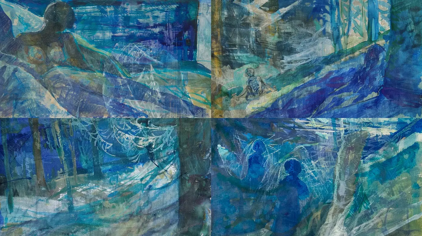 Ethereal Blue Dreamscape in Expressive Brushwork - Midjourney sref style
