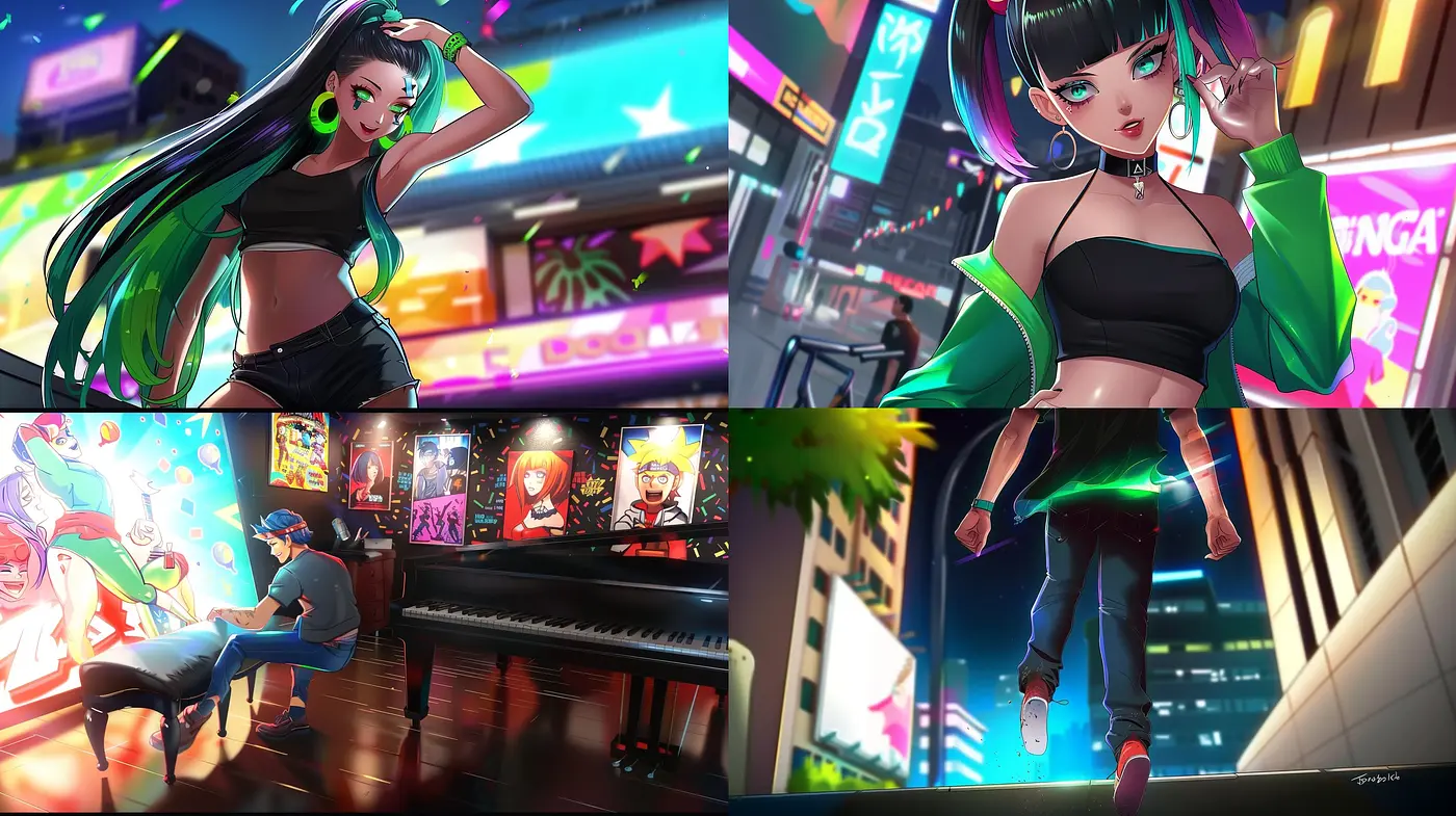 Consistent Luminous Neon Elegance with a Cyberpunk Influence - Midjourney sref style
