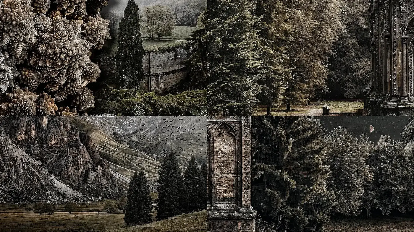 Mystical and Textured Landscapes with A Touch of Surrealism - Midjourney sref style