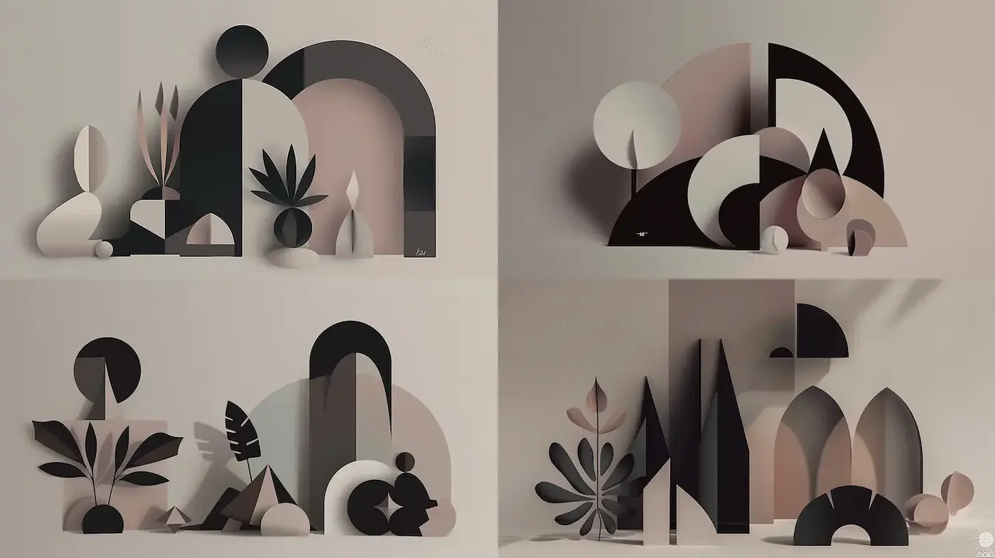 Stylized Geometric Compositions with Organic Elements - Midjourney sref style