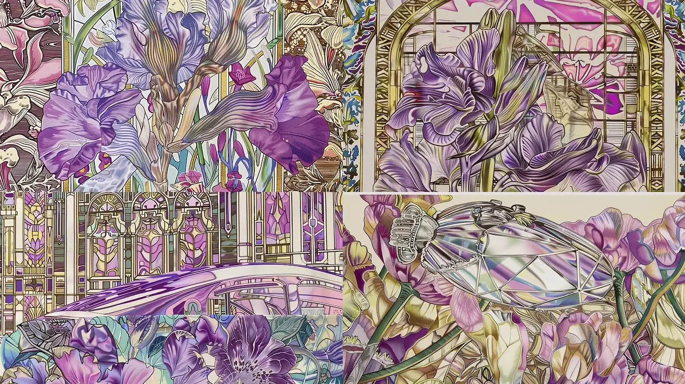 Intricate Floral Stained Glass with a Contemporary Touch - Midjourney sref style