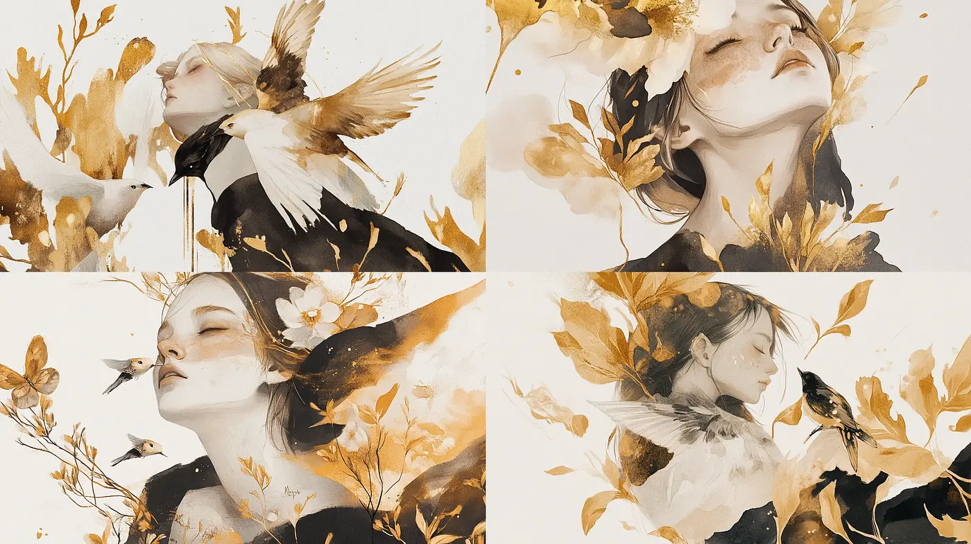 Ethereal Autumnal Elegance: A Surreal Fusion of Nature and Dreamscapes - Midjourney sref style