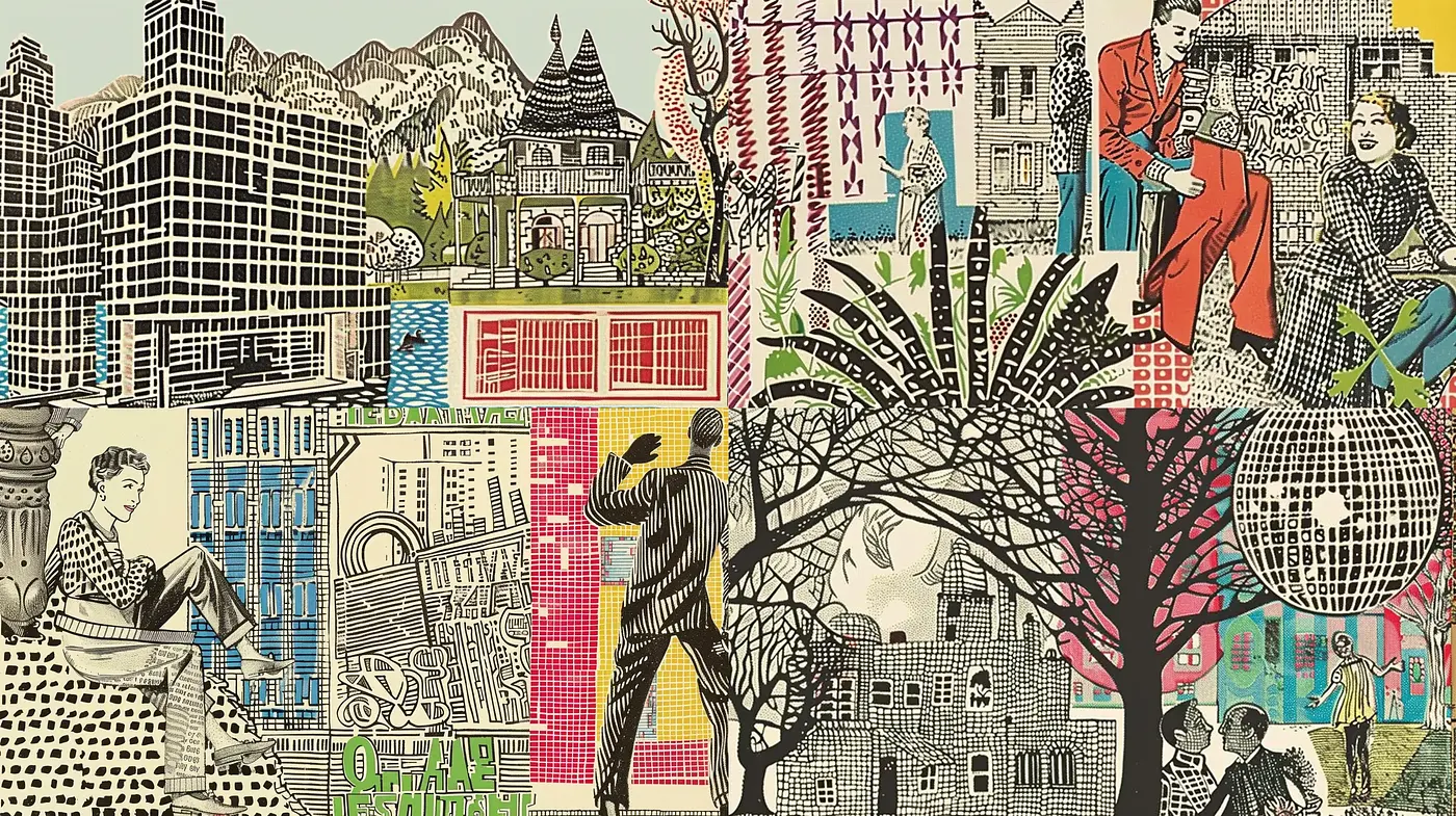 Eclectic Pen-and-Ink Cityscape Fusion with a Nostalgic Palette - Midjourney sref style