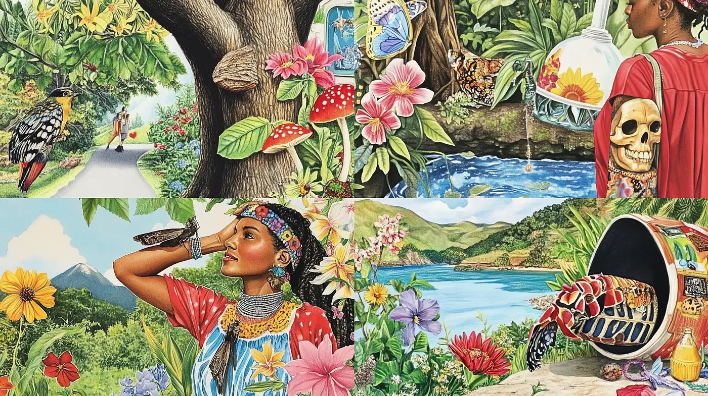 Vibrant Tapestry of Nature and Culture Fusion - Midjourney sref style