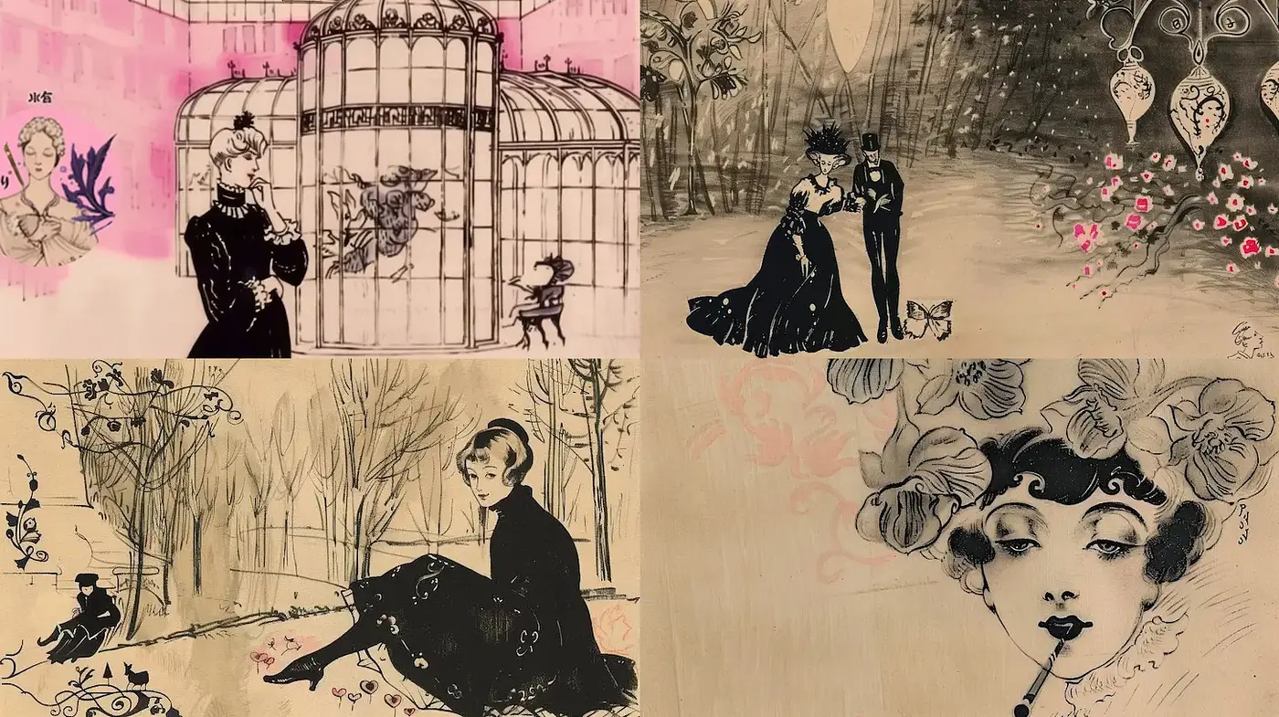 Elegant and Whimsical Vintage Illustrations with a Mystical Aura - Midjourney sref style