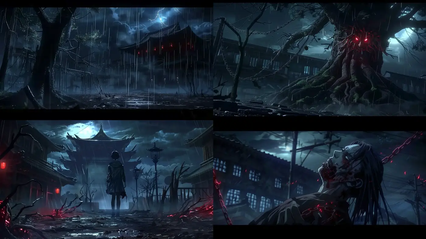 Moody Nocturnal Visions with a Dark Anime Essence - Midjourney sref style
