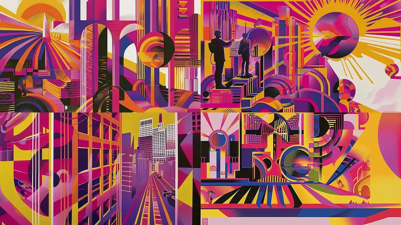 Dynamic and Bold Abstract Works with a Retro-Futuristic Aesthetic - Midjourney sref style