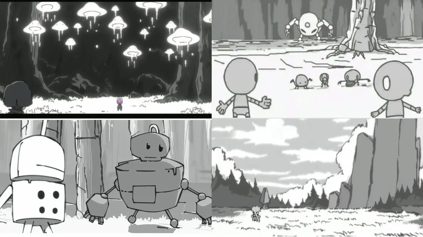 Monochromatic Dreamscape of Whimsical Science Fiction - Midjourney sref style