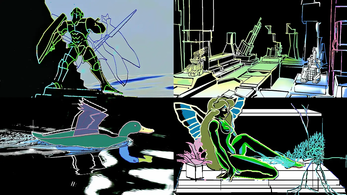 Neon Outlined Dreamscape Fusion - Midjourney sref style