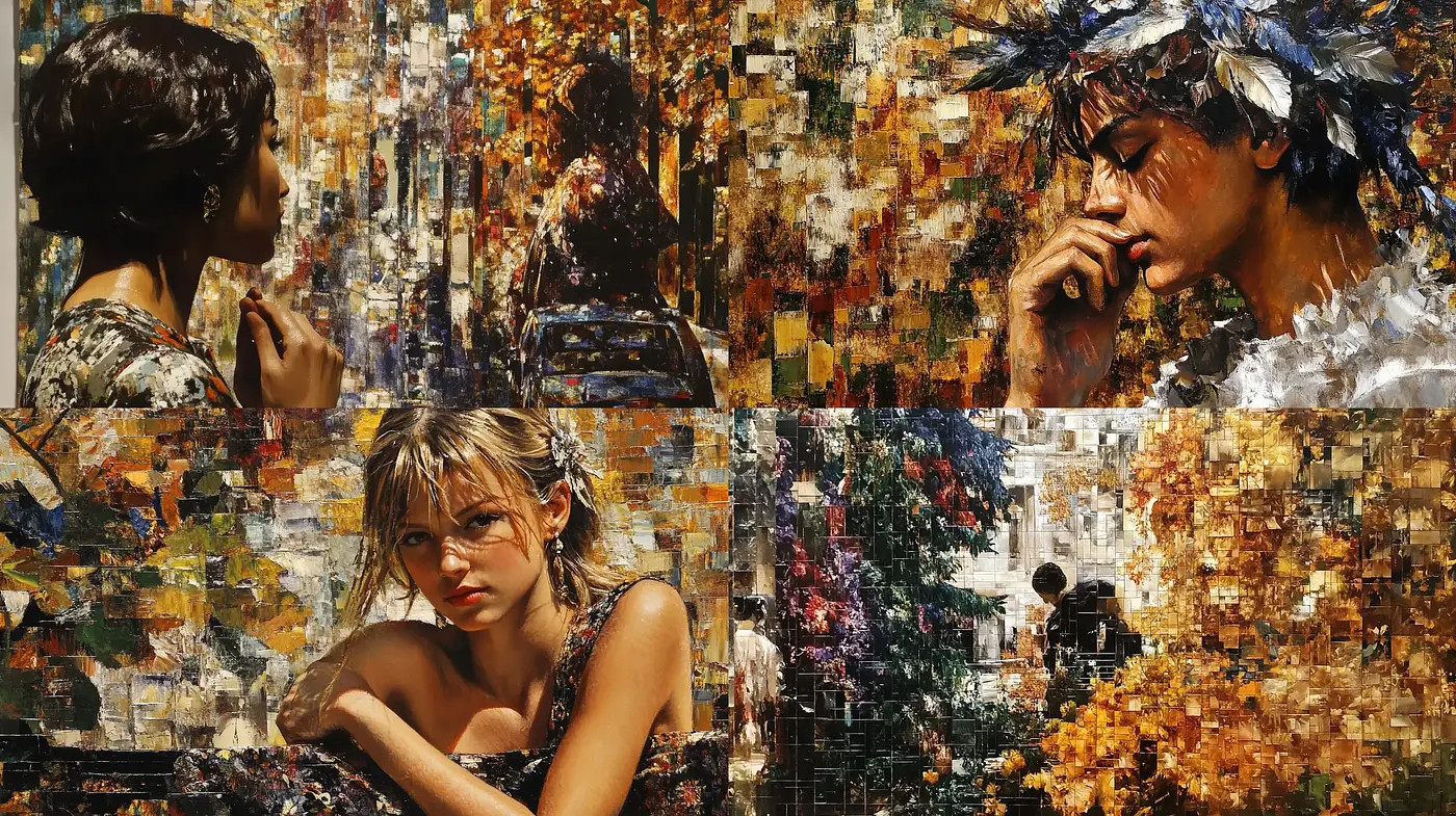 Mosaic of Emotion: A Textured Dance of Light and Shadow - Midjourney sref style