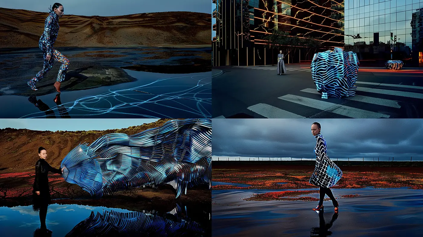 Dynamic Linear Abstraction in Fashion Photography - Midjourney sref style